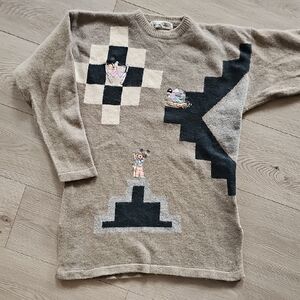 Vtg Lambswool Angora Knit Apres Ski Cabincore Winter Sport‎ Motif Sweater, Sm
